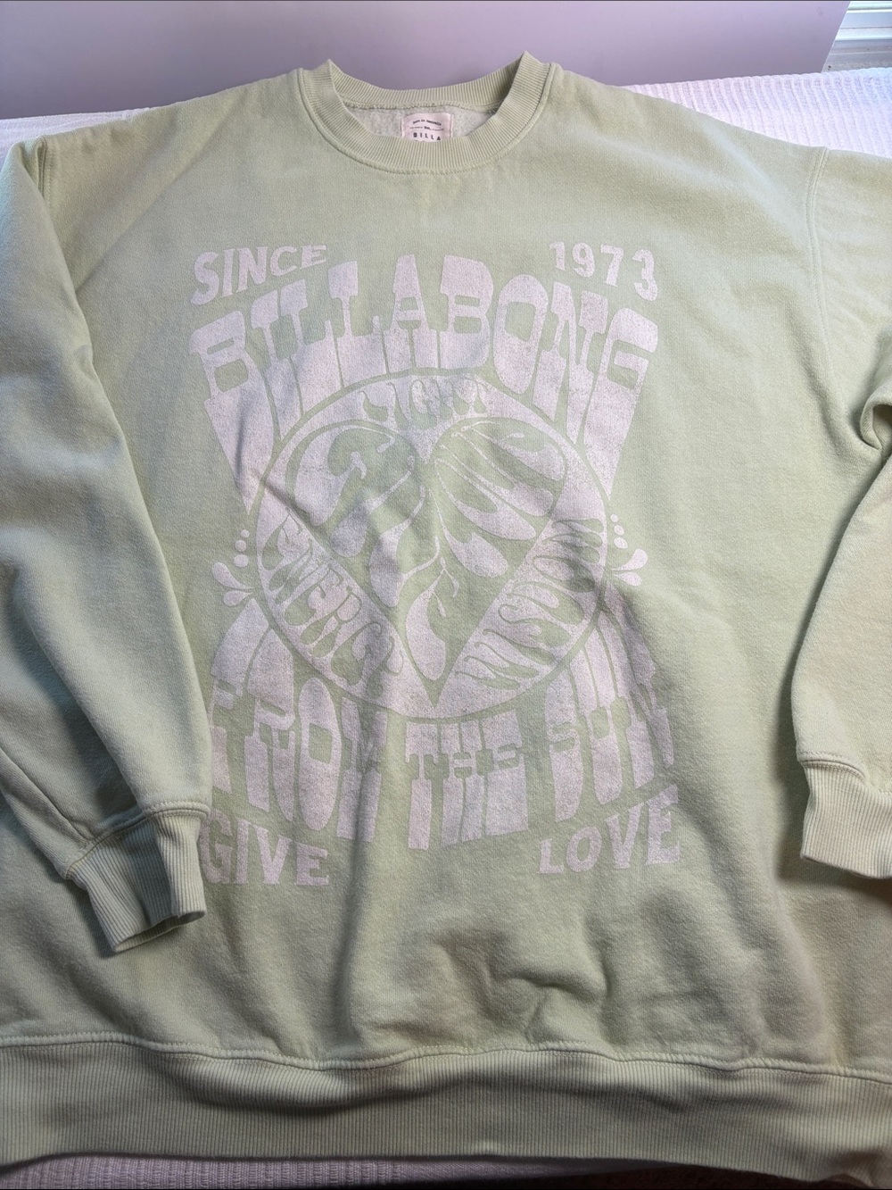 Billabong Pastel Green Crewneck Sweatshirt with White Graphic